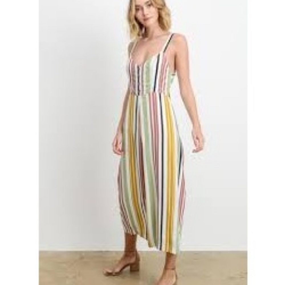 Le Lis Jumpsuit Striped Wide Leg Button Keyhole Back Spring Summer Boho Retro